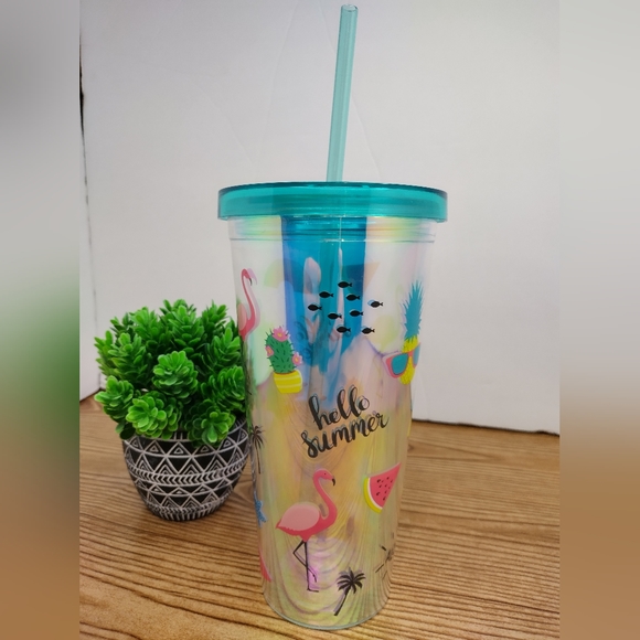 Tumbler 23oz.Double Wall Insulation Print Cup With Straw And Lid - Picture 2 of 8